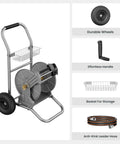 Heavy Duty Garden Hose Reel Cart With Wheels, All Weather Metal Frame, 200 Feet Of One Half Inch Hose Capacity, Leak Proof Brass Connector
