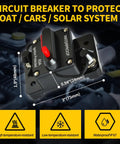 60 Amp DC Circuit Breaker for Marine and Automotive Systems IP67 Waterproof, dimensions shown, in automotive setting