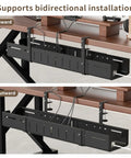 Expandable Under Desk Cable Management Tray Clamp-On For Home Office And Standing Desk, Heavy Duty Carbon Steel Hidden Cord Organizer, No Drill Installation shown installed inward and outward.