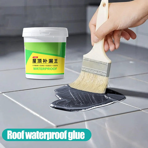 Heavy Hitter Polyurethane Waterproof Coating For Garage And Patio Surfaces applied with brush on tile surface.