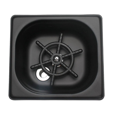 Top view of Automatic Pitcher Rinser And Glass Cup Washer in 304 stainless steel for coffee and milk tea cups, black finish.