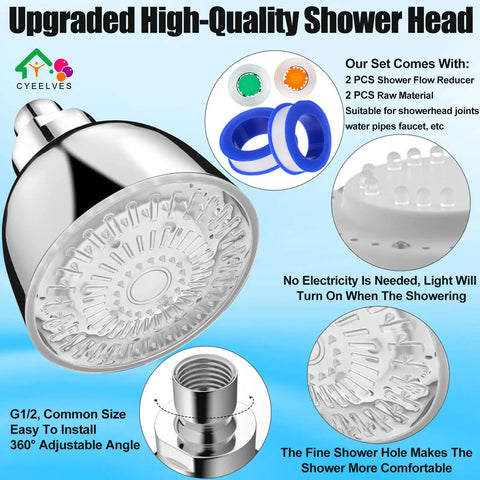 Color Changing Rainfall Shower Head With Seven Color LED Lights, Water Powered Auto Color Shift, High Pressure Quiet Adjustable Showerhead For A Spa Vibe Bathroom Upgrade, Kid And Adult Friendly, Energy Efficient Bath Accessory
