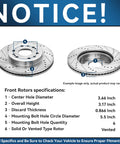 Front Brake Kit With Drilled And Slotted Rotors And Ceramic Pads For Chevy GMC Silverado Suburban Express Sierra Savana Yukon XL 1500 And Cadillac Escalade ESV EXT XTS Heavy Duty Brakes 12.99 Inch Rotors For Your Rig shown with specifications chart