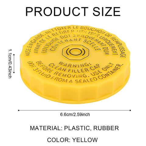 Yellow Brake Fluid Cap Replacement For Master Cylinder Reservoir 2.59 X 2.59 X 0.43 In Tight Seal No Drip Cap For 2015 Chrysler