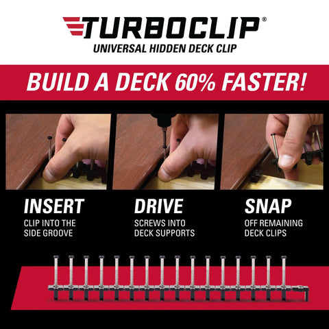 Steps for using Hidden Deck Fasteners for Narrow Gaps Universal Fit 192 Preloaded Stainless Clips with Screws Three Sixteenth Inch Gap.