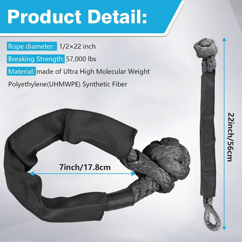 Hella Tough Heavy Duty Soft Shackles 57K Lbs Breaking Strength 1/2 X 22 Inch Polyethylene Synthetic Rigging With Protective Sleeves detail view