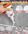 Diy Friendly Fast Drying Grout Repair Kit With Sealer For Tile Floors In Bathroom And Kitchen in use on gray tile floor.