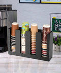 Disposable Coffee Cup Dispenser Organizer With Four Compartments Acrylic Cup Lid Sleeve Holder for coffee shop use