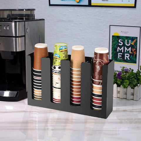 Disposable Coffee Cup Dispenser Organizer With Four Compartments Acrylic Cup Lid Sleeve Holder for coffee shop use