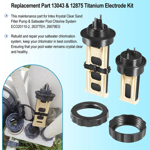 Replacement Titanium Electrode And ECO Electrodes Kit For Saltwater Pool Chlorine Systems, DIY Friendly Easy Install