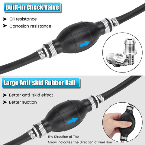 Rugged Universal 6.89 Ft Fuel Line Kit For Marine Outboard Boats And RVs With Primer Bulb, Clamps And Connector, 5/16 In Inner Diameter (8 Mm), 7/16 In Outer, Low Permeation Rubber Hose Ethanol Ready, Yamaha Compatible