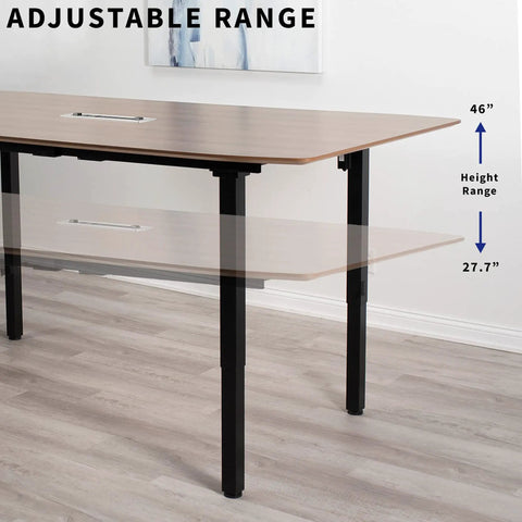 Heavy Duty VIVO 4 Leg Black Electric Dual Motor Standing Desk Frame For 60-130 Inch Tops showcasing height adjustment features.