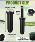 Straight Fire 4 Inch Pop Up Sprinkler Heads 10 Pack Includes 5 Replacement Nozzles for Yard and Landscape Adjustable Spray Plastic Body dimensions