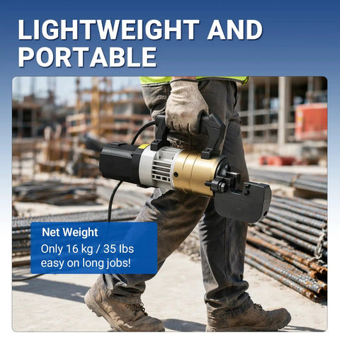 User carrying Heavy Duty 1800W Portable Electric Rebar Cutter For Steel Bars Up To 28mm, showcasing lightweight design in construction site.