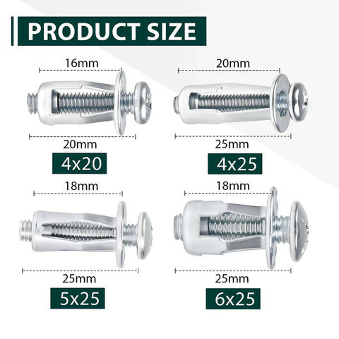 80 Piece Expansion Screw Petal Nut Kit For M4-20 M4-25 M5-25 M6-25 Sizes Galvanized Jack Nuts product size chart