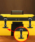 Front view of PDETVEO 4.6in rubber T-handle draw latch, black, mounted on yellow tool box lid (2-pack)