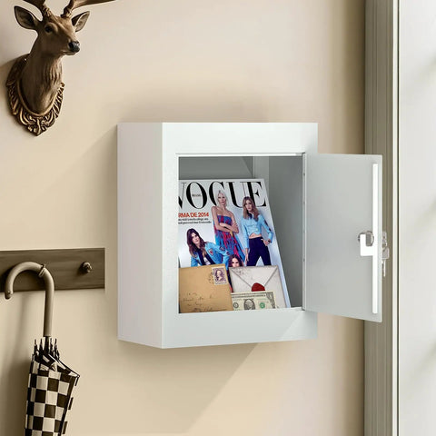 Through Wall Drop Box With Lock For Secure Mail And Payments Wall Mailbox With Rainproof Cover Open Showing Contents