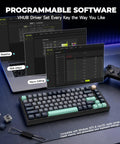 Top Shelf 75 Percent Wired Mechanical Gaming Keyboard With Rgb Backlit Keys And Slick Metal Media Dial For A Clean Desk Setup showing programmable software settings.
