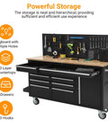 Beefy 61 Inch Tool Cabinet With Wheels 10 Drawers Rolling Tool Chest Heavy Duty Storage Workbench With Power Strip Solid Wood Top