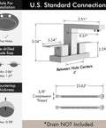 Dimensions and specifications of Black 4 Inch Centerset Bathroom Faucet With Stopper And Overflow, SUS304 Stainless Steel.