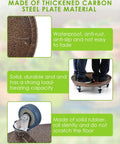 2 Pack 15.7 Inch Large Plant Stand With Lockable Wheels Heavy Duty, showing carbon steel material and caster details