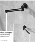 Matte Black Tub Spout For Bathtub And Shower Non Diverter Wall Mount Round Shape 180 Degree Swivel 1/2 Inch NPT Thread
