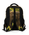 Back view of Elephant Printed Unisex Backpack With Large Capacity, showing padded straps and elephant design, durable polyester.