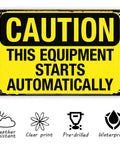 Warning Sign This Gear Starts Automatically Vintage Aluminum 8x12 Inch for factory safety management