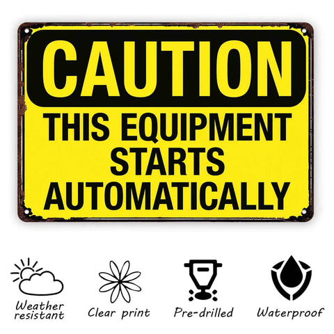 Warning Sign This Gear Starts Automatically Vintage Aluminum 8x12 Inch for factory safety management