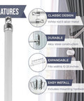 Rock Solid White Swivel Sash Curtain Rods, Adjustable 12 To 20 Inches, features include white alloy steel, easy install hardware.