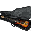 Durable Bass Gig Bag With Adjustable Backpack Straps Thick 20mm Padding Safe Travel Case For Precision And Jazz Style Electric Basses Fits Most Standard Bass Guitars Cushioned Headstock And Bridge Protection, open black case with bass