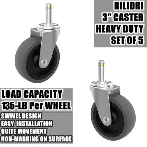 Replacement Casters For Brute Trash Bin Dollies Set Of 5 3 Inch Swivel Stem Wheels With 375 Lbs Capacity Per Set Compatible View