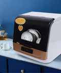 Reliable Countertop Dishwasher With High Temp Air Dry Three Wash Modes And 360 Rotate Spray For No Sweat Daily Scrubbing In Small Apartments Dorms Or Travel Trailers on a kitchen counter.