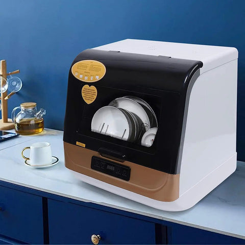 Reliable Countertop Dishwasher With High Temp Air Dry Three Wash Modes And 360 Rotate Spray For No Sweat Daily Scrubbing In Small Apartments Dorms Or Travel Trailers on a kitchen counter.