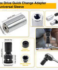 Hex drive quick change adapter and universal sleeve with dimensions and use demonstration