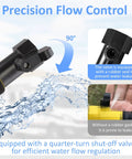 RV black tank cleaning wand, side view, 90-degree adjustable head, rubber-sealed valve.