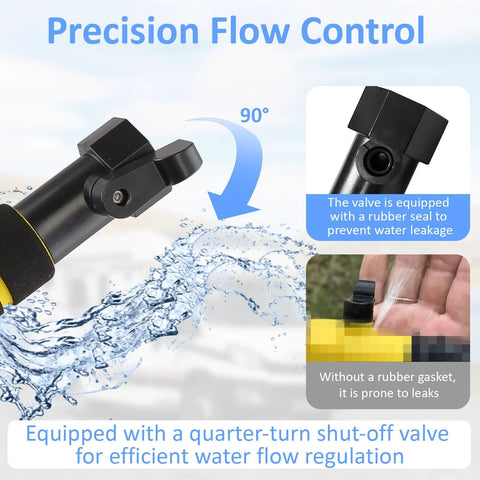 RV black tank cleaning wand, side view, 90-degree adjustable head, rubber-sealed valve.