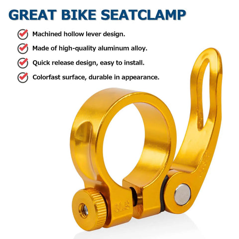 Yellow Bike Seat Post Clamp Quick Release Collar Fits 28.6mm 31.8mm 34.9mm For MTB Mountain Road And Casual Bikes 31.8mm