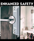 Heavy Duty Iron Latch Guard Plate Covers Tough As Nails Extra Long 11 Inch Steel Strike Plate installed on a wooden door handle.