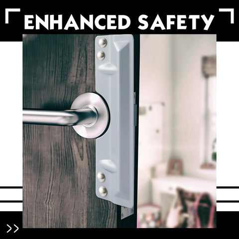 Heavy Duty Iron Latch Guard Plate Covers Tough As Nails Extra Long 11 Inch Steel Strike Plate installed on a wooden door handle.