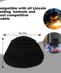 Extended Welding Helmet Cover With Press Fit Seal That Cuts Glare And Adds Neck Protection Dope Fit For Lincoln Welding Helmets And Most Other Models Black shown with size dimensions.
