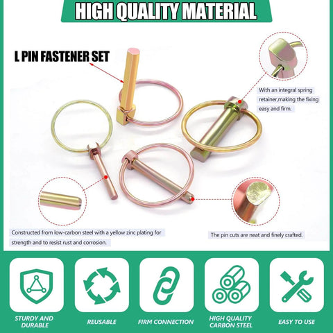 Image showing 12 Pack Gold Zinc Plated Lynch Pins With Ring, Assorted Quick Pins highlighting construction and features.