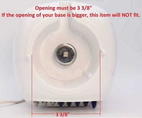 Rear view of blender base with 3 3/8 inch diameter opening, part of Replacement 48 Ounce Glass Jar Set For Blenders 6 Piece Cup Assembly.