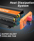 Heavy Duty 3000 W Dc To Ac Power Inverter With 6000 W Peak Surge And Built In Usb Port, showcasing cooling fans and heat dissipation.