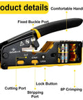 RJ45 Crimp Tool Kit All In One Ethernet Crimper With Cable Tester And Wire Stripper showing cutting and crimping ports