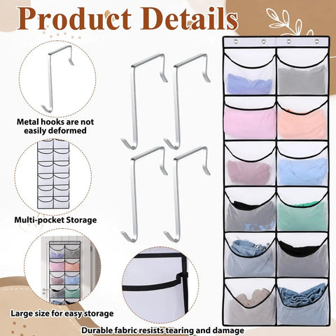 Over The Door Pocket Organizer With 12 Roomy Mesh Pockets And Heavy Duty Hooks Stores Hoodies Shoes, featuring large mesh pockets and strong hooks.
