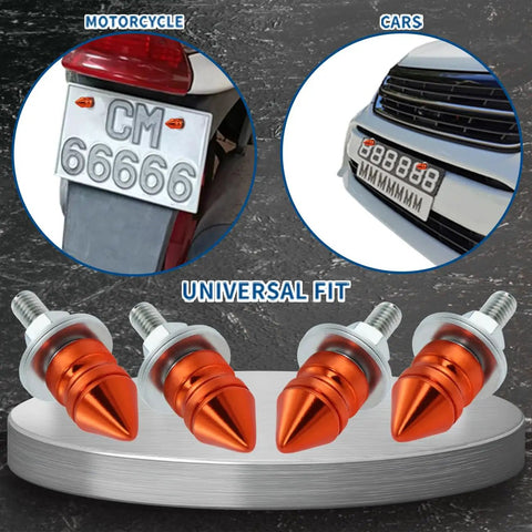 Spike License Plate Bolt Kit Aluminum Alloy Decorative Screws And Frame Fasteners For Cars And Motorcycles Orange 4 Pcs