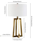 Tall Table Lamp With Brass Finish And White Drum Fabric Shade, 24.5 Inch Tall, base and shade dimensions shown