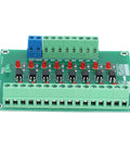8 Channel Optocoupler PLC Data Converter Board With 20KHz Switching Frequency For Data Isolation And Level Conversion 12V To 3.3V Optical Isolation Module For Industrial Control And PLC Applications, green circuit board with connectors