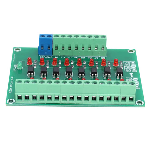 8 Channel Optocoupler PLC Data Converter Board With 20KHz Switching Frequency For Data Isolation And Level Conversion 12V To 3.3V Optical Isolation Module For Industrial Control And PLC Applications, green circuit board with connectors